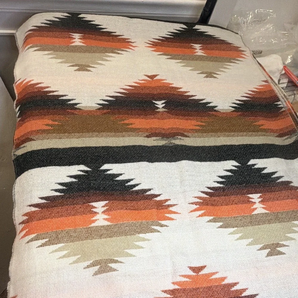 Southwestern Geometric Fringed Multicolor Scarf Wrap 27 x 80 in